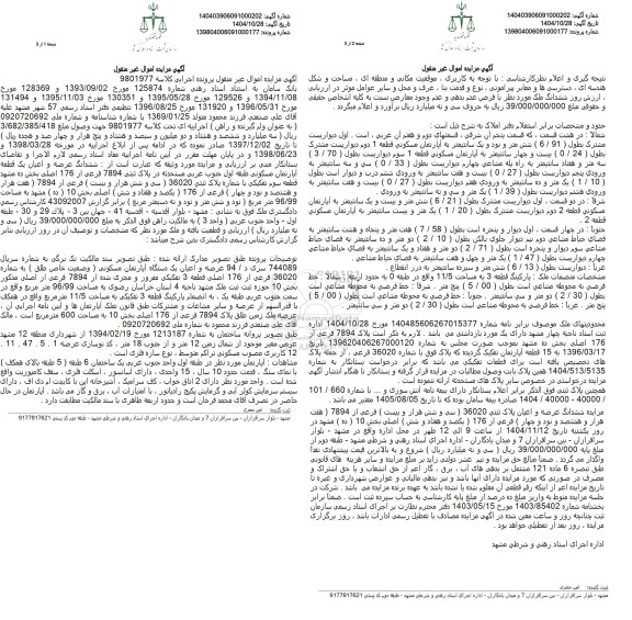 مزایده ششدانگ عرصه و اعیان یک قطعه آپارتمان مسکونی 96.99 مترمربع  