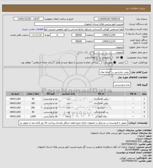 استعلام روغن خیارشور رب گوجه نمک