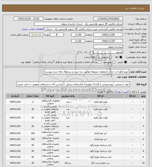 استعلام تورچ آرگون آب خنک با متعلقات مربوطه مطابق دیتا شیت و برندهای ارائه شده پیوست