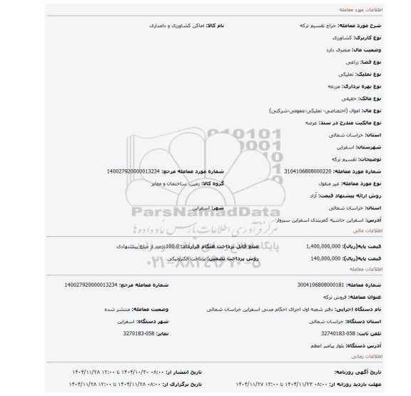 مزایده، تقسیم ترکه
