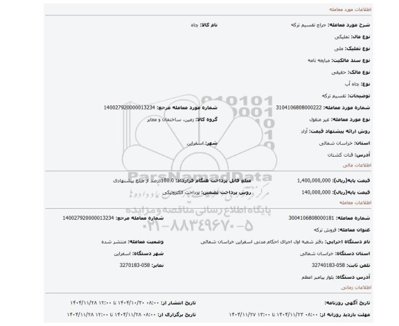 مزایده، تقسیم ترکه