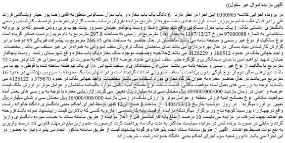 مزایده  6 دانگ یک باب مغازه و  باب منزل مسکونی