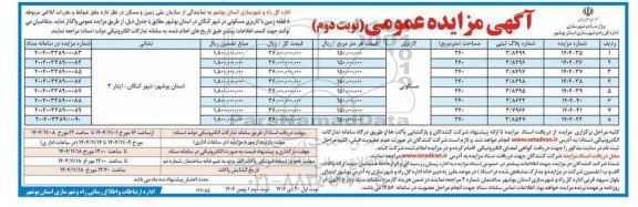 مزایده 8 قطعه زمین با کاربری مسکونی - نوبت دوم