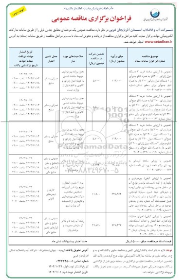 مناقصه عمومی خرید 3 دستگاه دیزل ژنراتور 200 کاوا... - نوبت دوم 