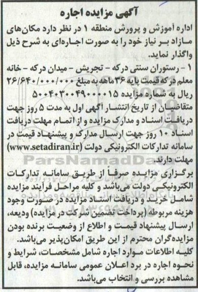 مزایده مکانهای مازاد