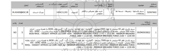 استعلام سیم بکسلها - زنجیرها - تسمه ها ومتعلقات
