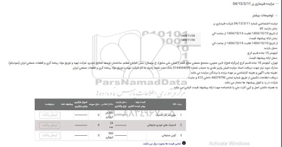 مزایده بوش فنر فلز لاستیک و ...