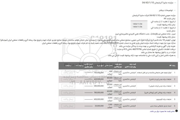 مزایده ضایعات پرسکاری یانچی