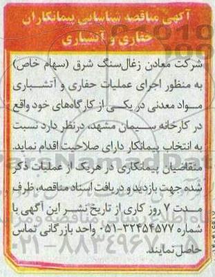 مناقصه شناسایی پیمانکاران حفاری و آتشباری