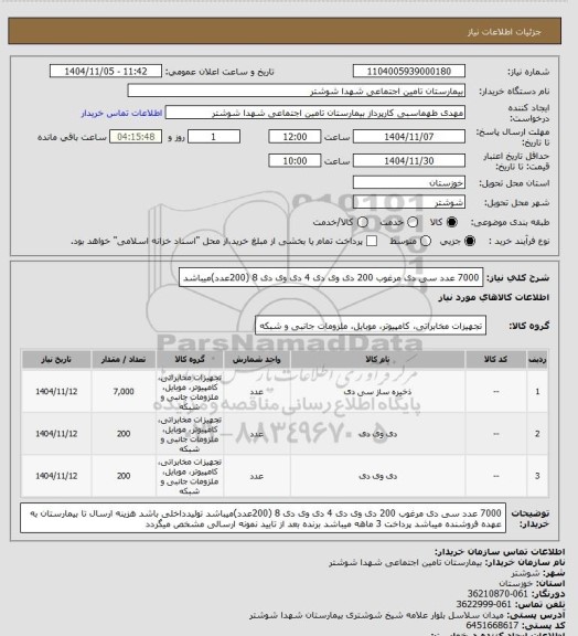 استعلام 7000 عدد سی دی مرغوب 200 دی وی دی 4 دی وی دی 8 (200عدد)میباشد