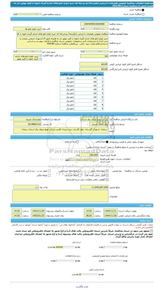 مناقصه، مناقصه عمومی همزمان با ارزیابی (یکپارچه) دو مرحله ای خرید انواع تابلو های اندازه گیری ثانویه با کلید موتور دار به همراه کنتور ct مناقصه شماره 404/80