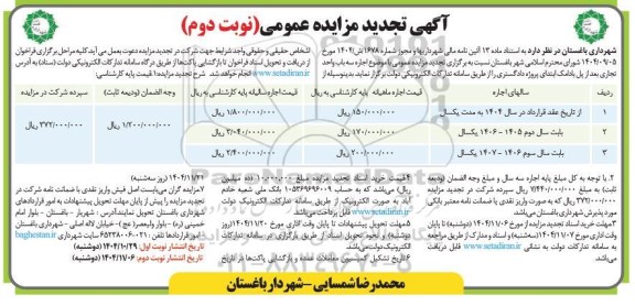تجدید مزایده عمومی اجاره سه باب واحد تجاری- نوبت دوم