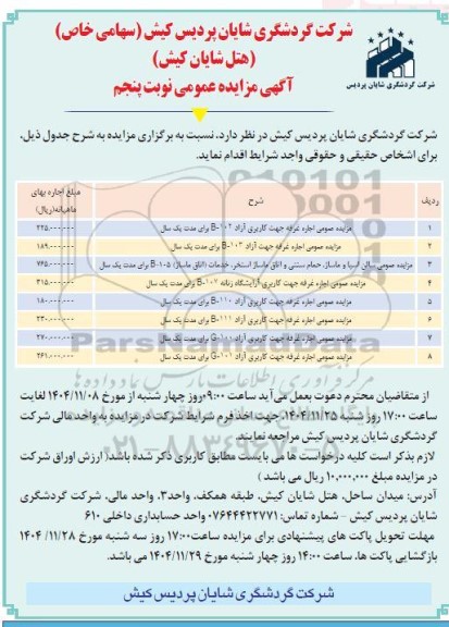 مزایده اجاره غرفه / نوبت پنجم 