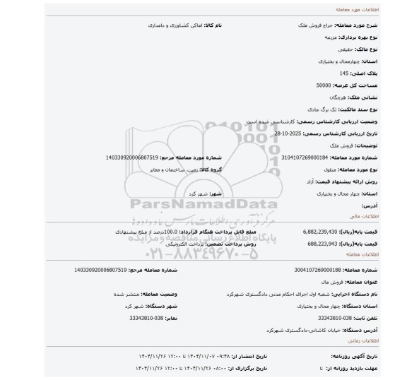 مزایده، فروش ملک
