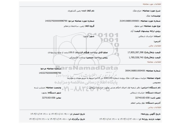 مزایده، ملک