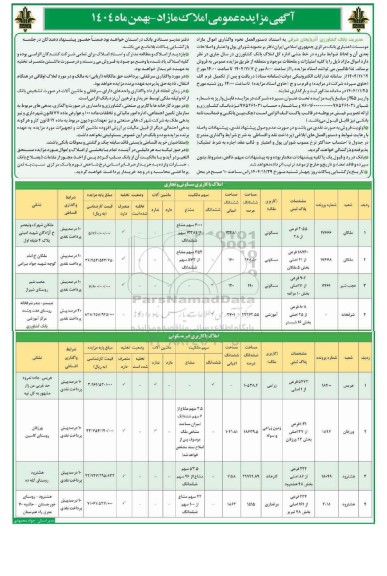مزایده فروش املاک