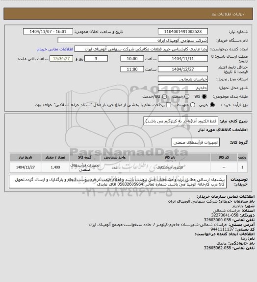 استعلام فقط الکترود آما(واحد به کیلوگرم می باشد)