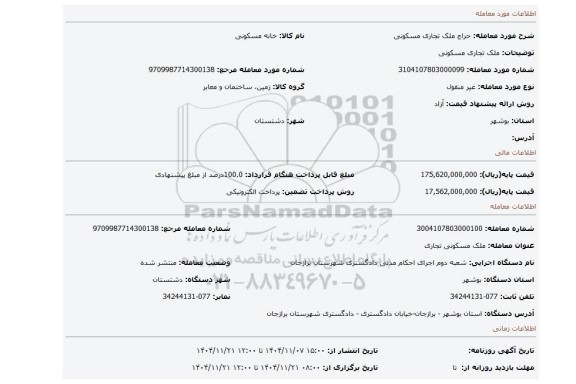 مزایده، ملک تجاری مسکونی