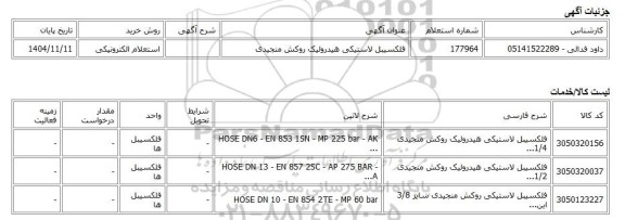 استعلام الکترونیکی، فلکسیبل لاستیکی هیدرولیک روکش منجیدی