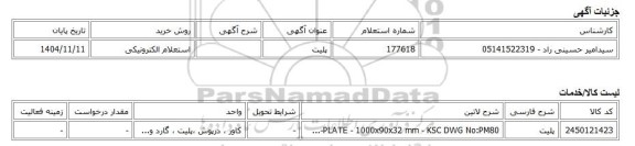 استعلام الکترونیکی، پلیت