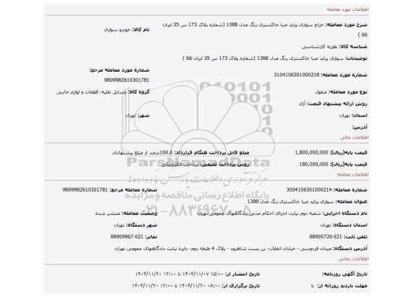 مزایده،  سواری پراید صبا خاکستری رنگ مدل 1388 (شماره پلاک 173 س 35 ایران 66 )