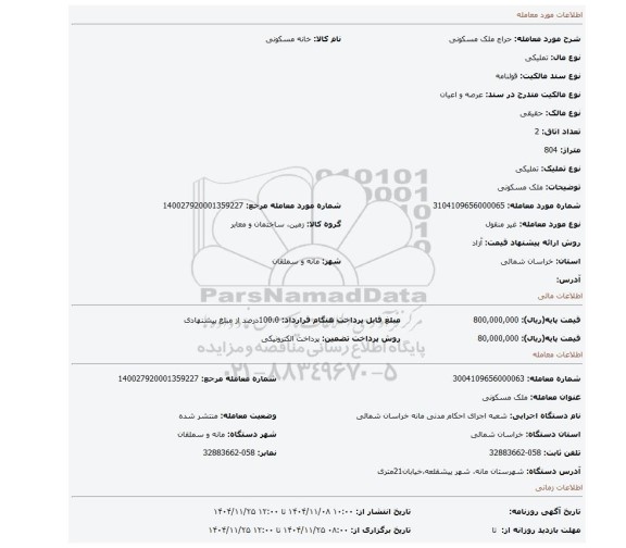 مزایده، ملک مسکونی
