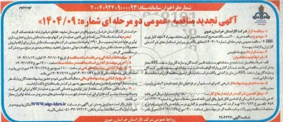  مناقصه خرید 400 دستگاه تصحیح کننده با فشار کاری مختلف بهمراه 4 حلقه کابل نوری HIE-04- نوبت دوم