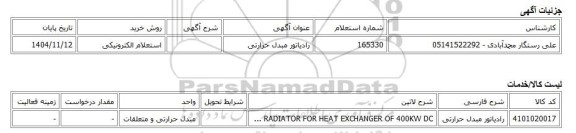 استعلام الکترونیکی، رادیاتور مبدل حرارتی