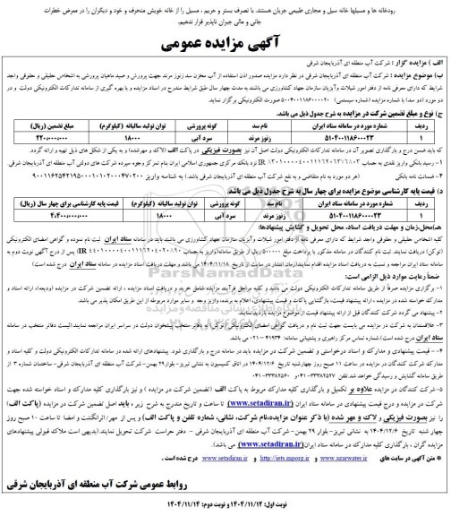  مزایده صدور اذن استفاده از آب مخزن سد ...