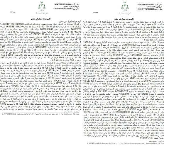 مزایده یک قطعه آپارتمان با کاربری به پلاک ثبتی 18727 فرعی از 151 اصلی