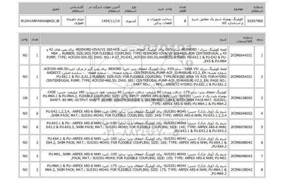 استعلام کوپلینگ بهمراه شیم پک مطابق شرح و استاندارد کالا
