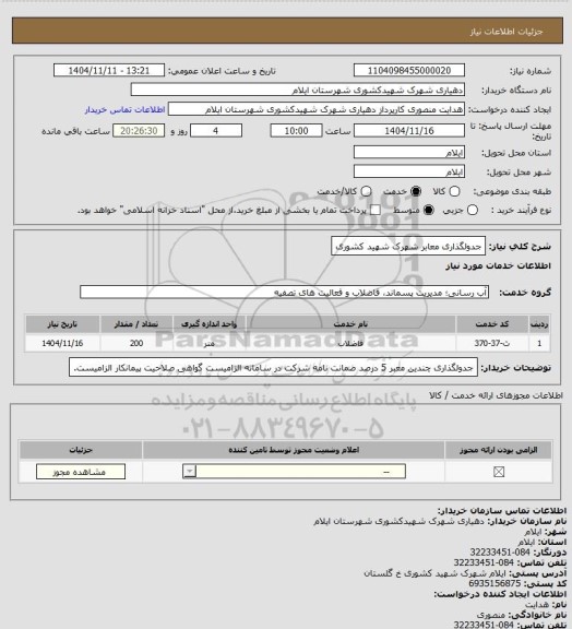استعلام جدولگذاری معابر شهرک شهید کشوری