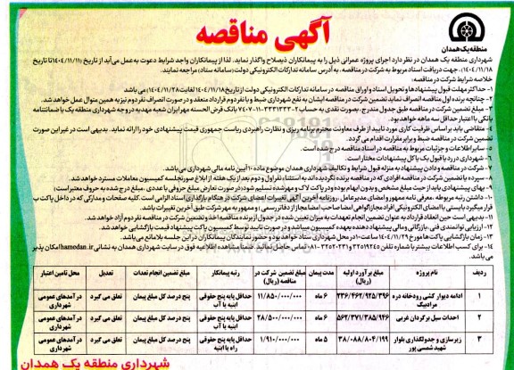 مناقصه ادامه دیوار کشی رودخانه....
