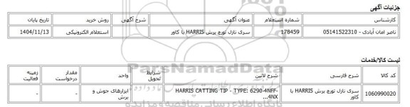 استعلام الکترونیکی، سری نازل تورچ برش HARRIS با کاور