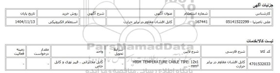 استعلام الکترونیکی، کابل افشان مقاوم در برابر حرارت
