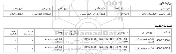 استعلام الکترونیکی، کانکتور خروجی فیدر مسی