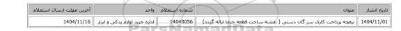 استعلام، تیغچه ‎پرداخت کاری سر گان دستی ( نقشه ساخت  قطعه حتما ارائه گردد)