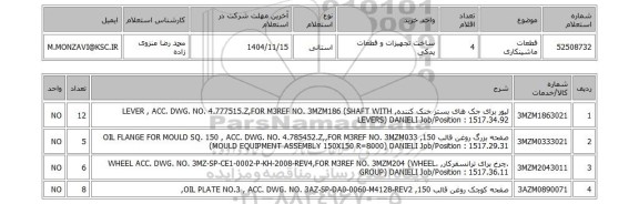 استعلام قطعات ماشینکاری