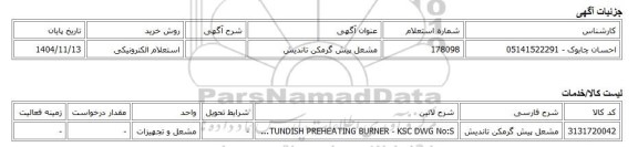 استعلام الکترونیکی، مشعل پیش گرمکن تاندیش