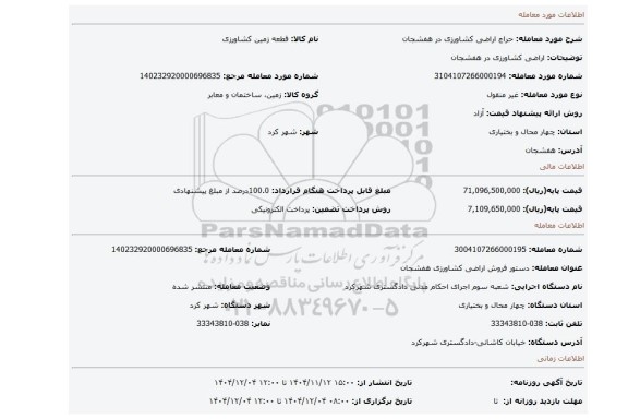 مزایده، اراضی کشاورزی در هفشجان