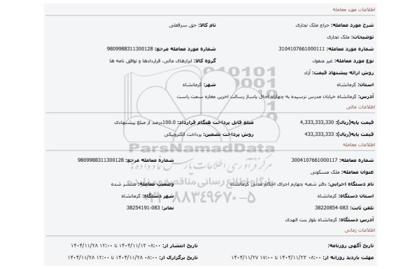 مزایده، ملک تجاری