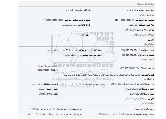 مزایده، ملک