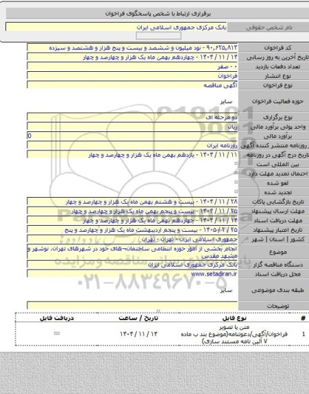 مناقصه, انجام بخشی از امور حوزه انتظامی ساختمان¬های خود در شهرهای تهران، نوشهر و مشهد مقدس