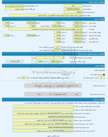 مزایده ، فروش 7 واحد تجاری شامل 5 مغازه تجاری و 2 قطعه زمین با کاربری تجاری -مزایده زمین  - استان لرستان
