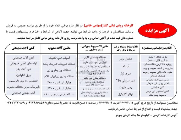 مزایده فروش برخی اقلام، بطری شفاف 1 لیتری...