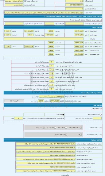 مزایده ، انواع ضایعات لاک و پلاستیکی در قسمت هایی از اقلام