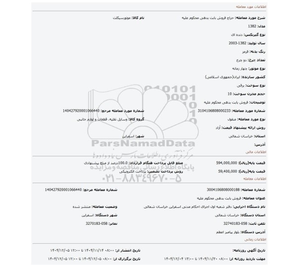مزایده، فروش بابت بدهی محکوم علیه