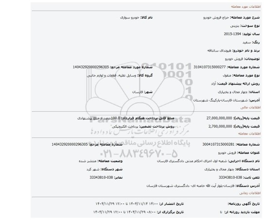 مزایده، فروش خودرو