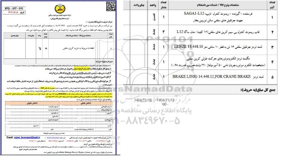 استعلام قطعات مربوط به خرید کرین سقفی 