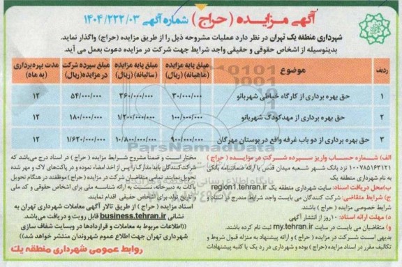 مزایده بهره برداری از کارگاه خیاطی....